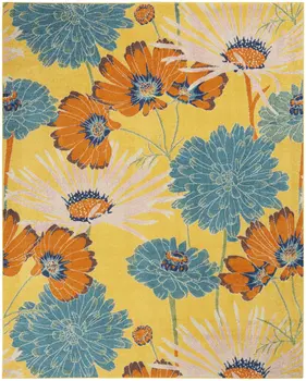 9' X 12' Yellow Floral Power Loom Area Rug