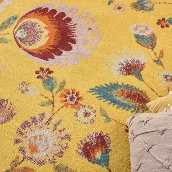 9' X 12' Yellow and Red Floral Power Loom Area Rug