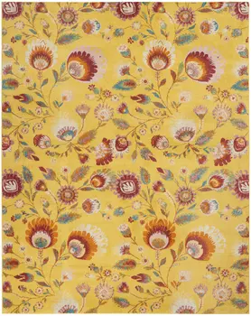 9' X 12' Yellow and Red Floral Power Loom Area Rug