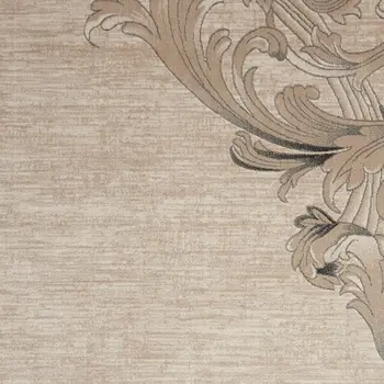 9' X 13' Tan Black and Ivory Damask Non Skid Area Rug