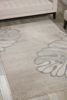 9' X 13' Beige and Gray Botanical Leaves Non Skid Area Rug