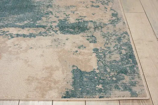 9' X 13' Ivory and Teal Blue Abstract Non Skid Area Rug