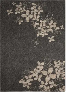 9' X 13' Beige and Charcoal Floral Non Skid Area Rug
