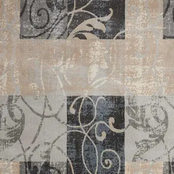 9' X 13' Beige and Charcoal Floral Non Skid Area Rug