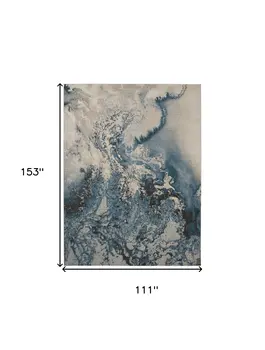 9' X 13' Ivory Teal Blue and Black Abstract Non Skid Area Rug