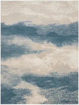 9' X 13' Ivory and Teal Blue Abstract Non Skid Area Rug