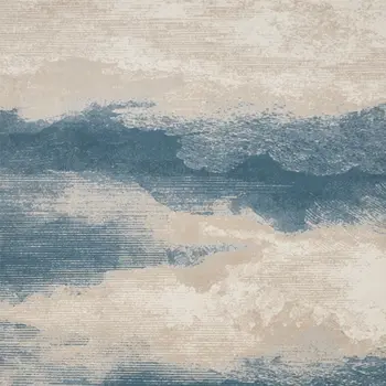 9' X 13' Ivory and Teal Blue Abstract Non Skid Area Rug