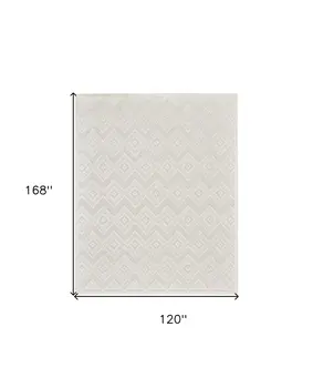 10' X 14' Ivory And White Geometric Indoor Outdoor Area Rug