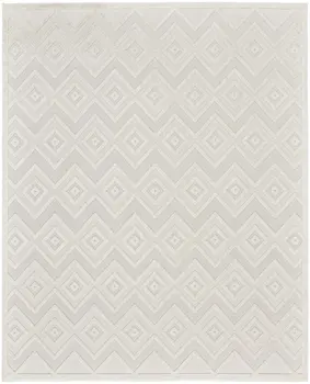 12' X 15' Ivory And White Geometric Indoor Outdoor Area Rug