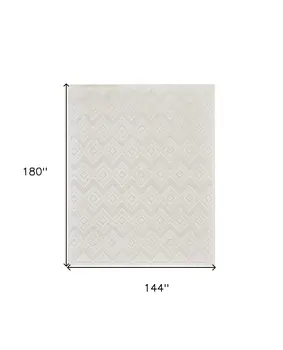 12' X 15' Ivory And White Geometric Indoor Outdoor Area Rug