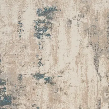 9' X 13' Ivory and Teal Blue Abstract Non Skid Area Rug