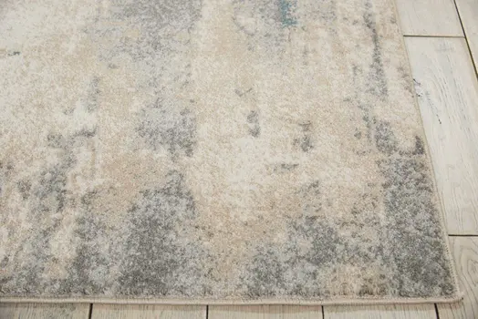 9' X 13' Ivory and Teal Blue Abstract Non Skid Area Rug