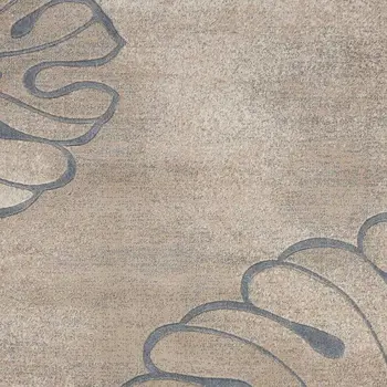 9' X 13' Ivory Black and Gray Botanical Leaves Non Skid Area Rug