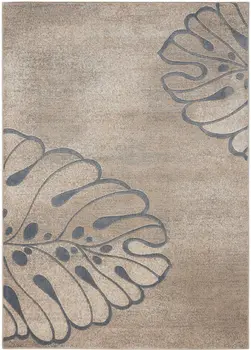 9' X 13' Ivory Black and Gray Botanical Leaves Non Skid Area Rug