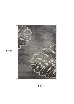 9' X 13' Ivory Black and Gray Botanical Leaves Non Skid Area Rug
