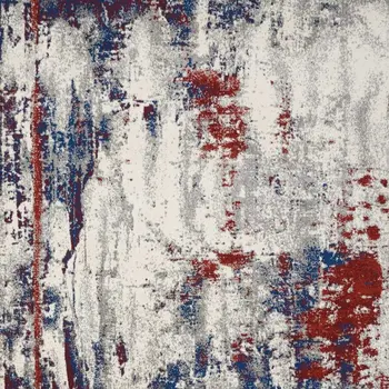 9' X 13' Ivory Red and Blue Abstract Non Skid Area Rug