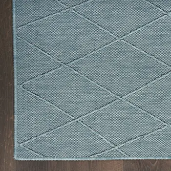 8' X 10' Aqua And Ivory Geometric Indoor Outdoor Area Rug