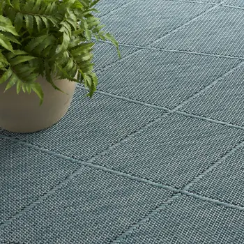 8' X 10' Aqua And Ivory Geometric Indoor Outdoor Area Rug