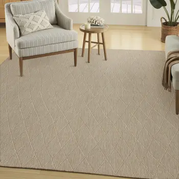 8' X 10' Natural And Light Brown Geometric Indoor Outdoor Area Rug