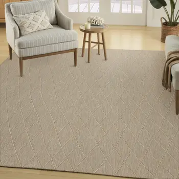 8' X 10' Natural And Light Brown Geometric Indoor Outdoor Area Rug