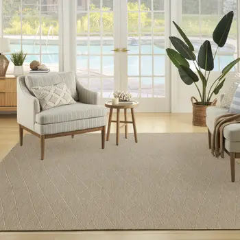 8' X 10' Natural And Light Brown Geometric Indoor Outdoor Area Rug