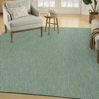 8' X 10' Blue And Green Geometric Indoor Outdoor Area Rug