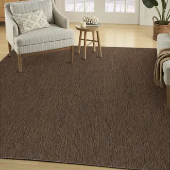 8' X 10' Dark Brown And Brown Geometric Indoor Outdoor Area Rug