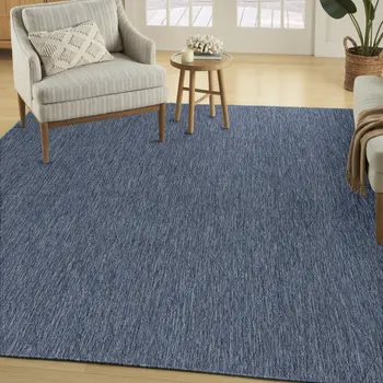 8' X 10' Navy Blue And Ivory Geometric Indoor Outdoor Area Rug