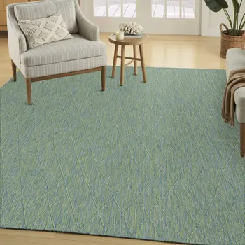 9' X 12' Blue And Green Geometric Indoor Outdoor Area Rug