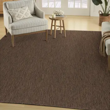 9' X 12' Dark Brown And Brown Geometric Indoor Outdoor Area Rug