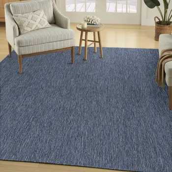 9' X 12' Navy Blue And Ivory Geometric Indoor Outdoor Area Rug