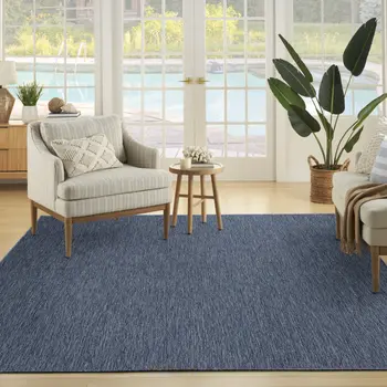 9' X 12' Navy Blue And Ivory Geometric Indoor Outdoor Area Rug