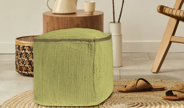 18" Citron and Natural Cotton And Jute Cube Pouf Ottoman