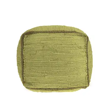 18" Citron and Natural Cotton And Jute Cube Pouf Ottoman