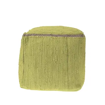 18" Citron and Natural Cotton And Jute Cube Pouf Ottoman