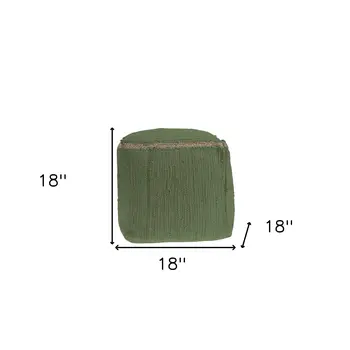 18" Moss Green And Natural Cotton And Jute Cube Pouf Ottoman