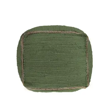 18" Moss Green And Natural Cotton And Jute Cube Pouf Ottoman