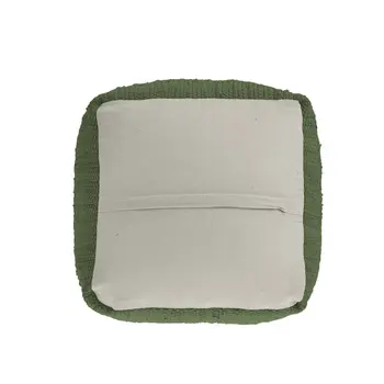 18" Moss Green And Natural Cotton And Jute Cube Pouf Ottoman