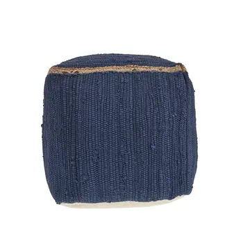 18" Indigo Cotton And Jute Cube Pouf Ottoman