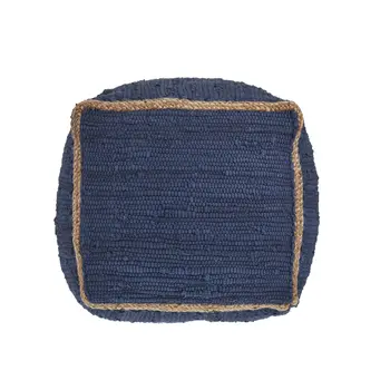 18" Indigo Cotton And Jute Cube Pouf Ottoman