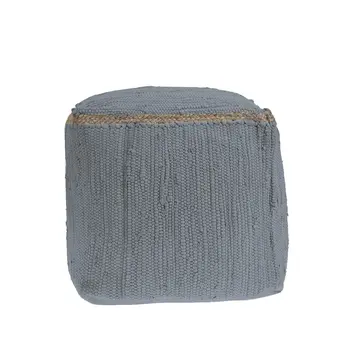 18" Dark Gray And Natural Cotton And Jute Cube Pouf Ottoman