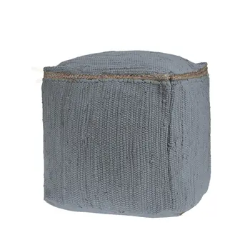 18" Dark Gray And Natural Cotton And Jute Cube Pouf Ottoman