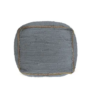 18" Dark Gray And Natural Cotton And Jute Cube Pouf Ottoman