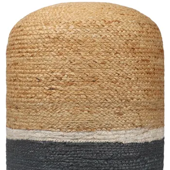 18" Natural And Gray Jute Blend Cylinder Striped Pouf Ottoman