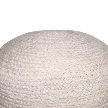 18" Off White And Navy Blue Jute Blend Cylinder Striped Pouf Ottoman