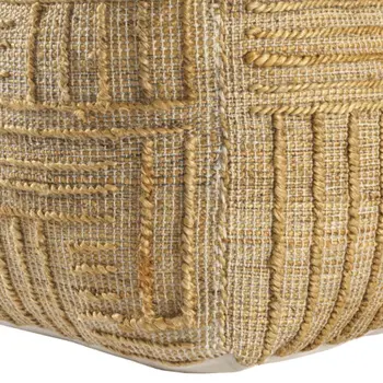 18" Natural Jute Blend Cube Striped Pouf Ottoman