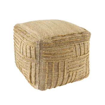 18" Natural Jute Blend Cube Striped Pouf Ottoman