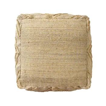 18" Natural Jute Blend Cube Quatrefoil Pouf Ottoman