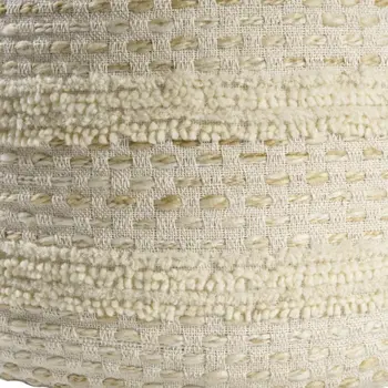 18" Natural And Ivory Cotton Blend Round Striped Pouf Ottoman