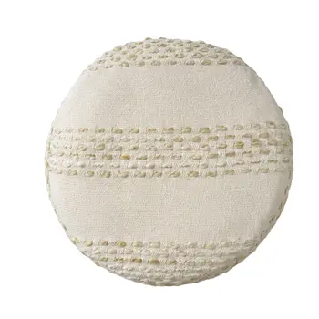 18" Natural And Ivory Cotton Blend Round Striped Pouf Ottoman